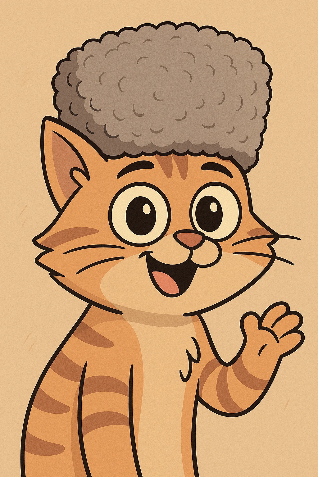 cat wearing a papakha, cartoon style, big eyes, playful expression emoji