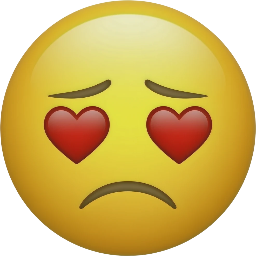 Sad eyebrows, red heart eyes, frown, yellow circle emoji