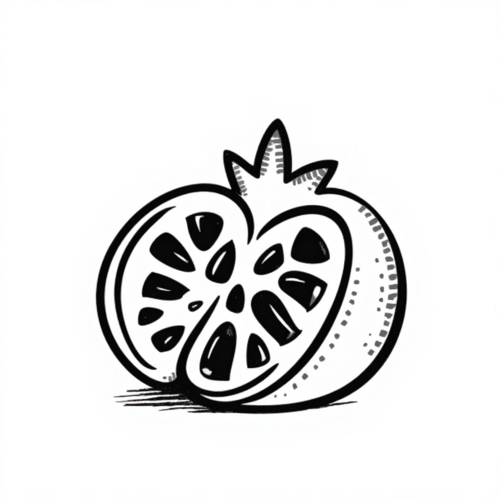 hand drawn doodle style pomegranate, sketchy, black ink emoji