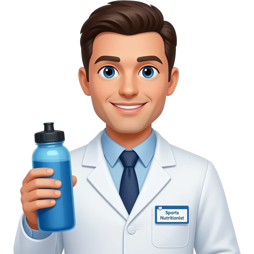 Male sports nutritionist with hydration bottle emoji