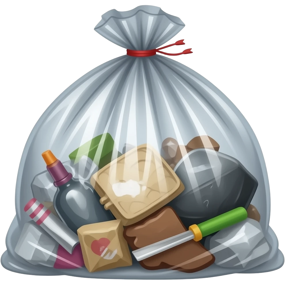 sac poubelle ouvert avec déchets emoji