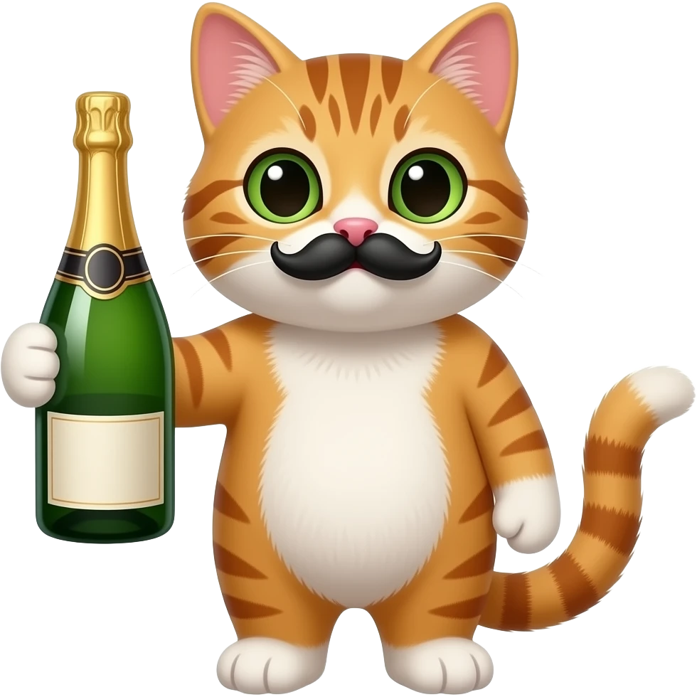 a cat with a mustache holding a bottle of champagne emoji