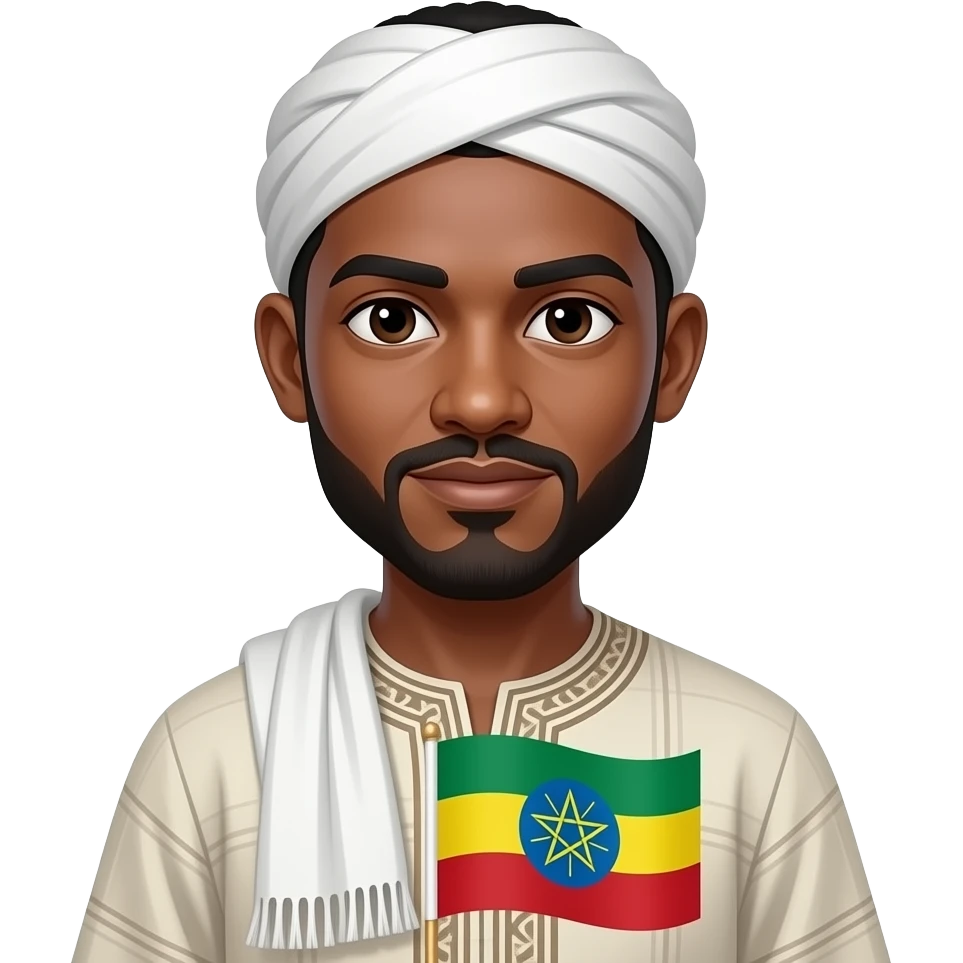 ethopian man in tradtional clothing with flag on him emoji