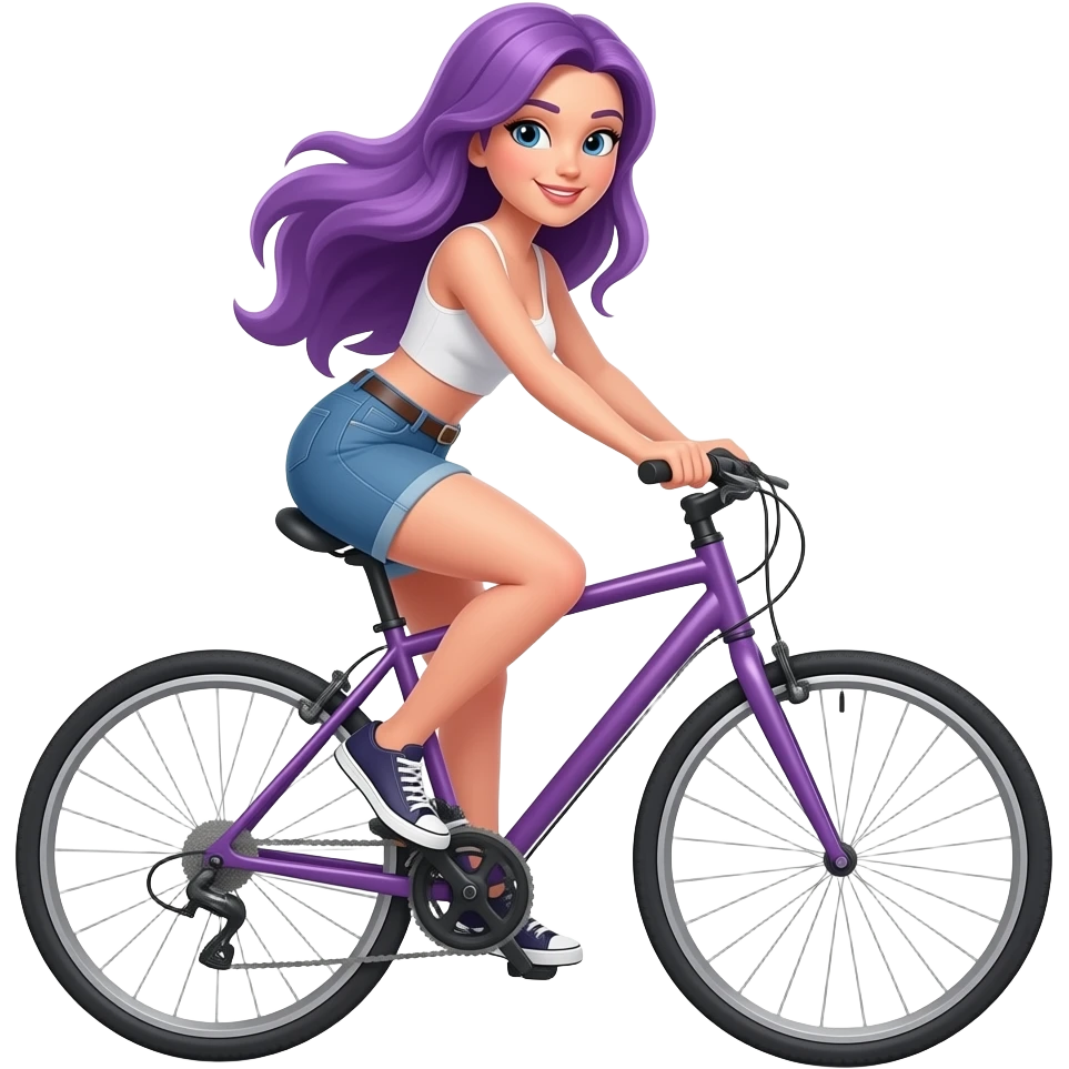 sexy girl with long purple hair on a bike emoji