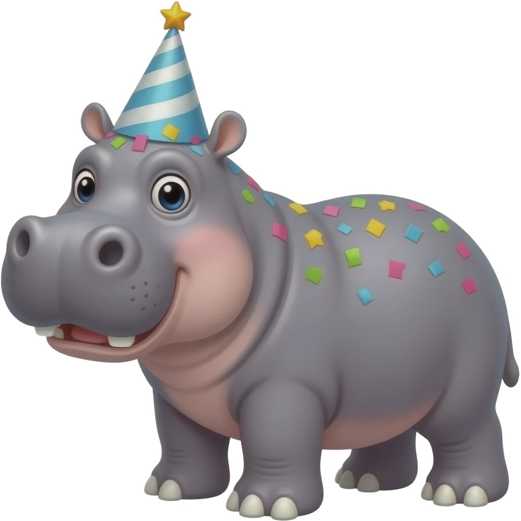 hippo on birthday in birthday festivities celebrating emoji