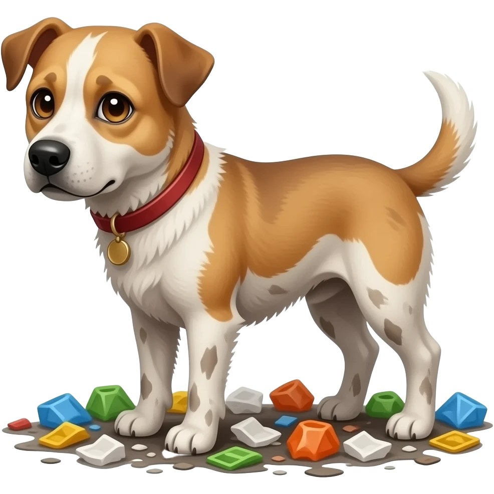 Cachorro de rua mendigo sujo fedido com lixo emoji