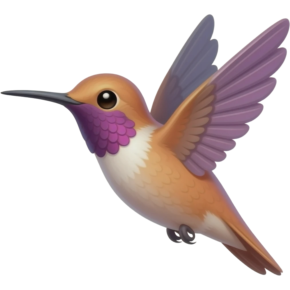 A small peach color and purple hummingbird emoji simple flying emoji
