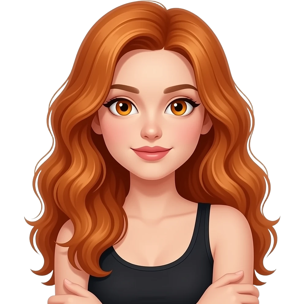 sexy girl with long wavy ginger hair and ginger eyes wearing a black tanktop shrugs emoji