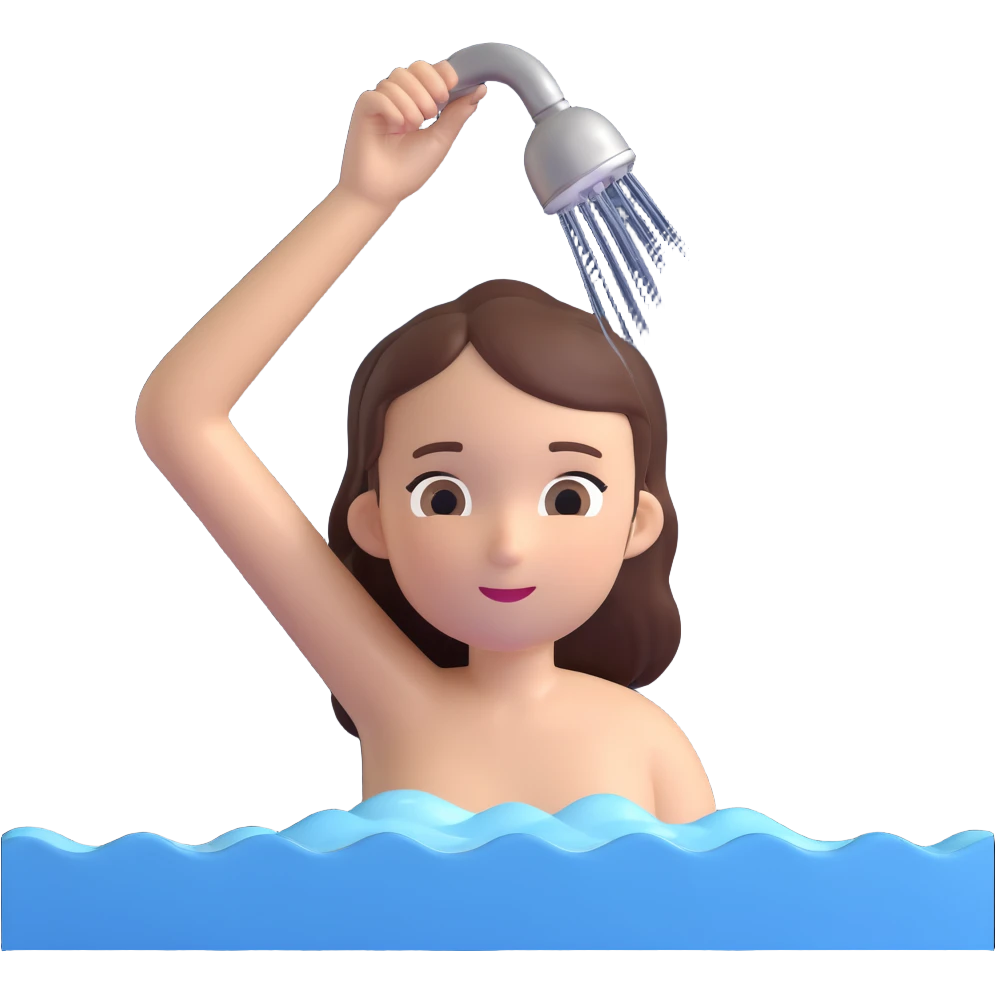 A girl washing her hair in a shower, clean aesthetic emoji