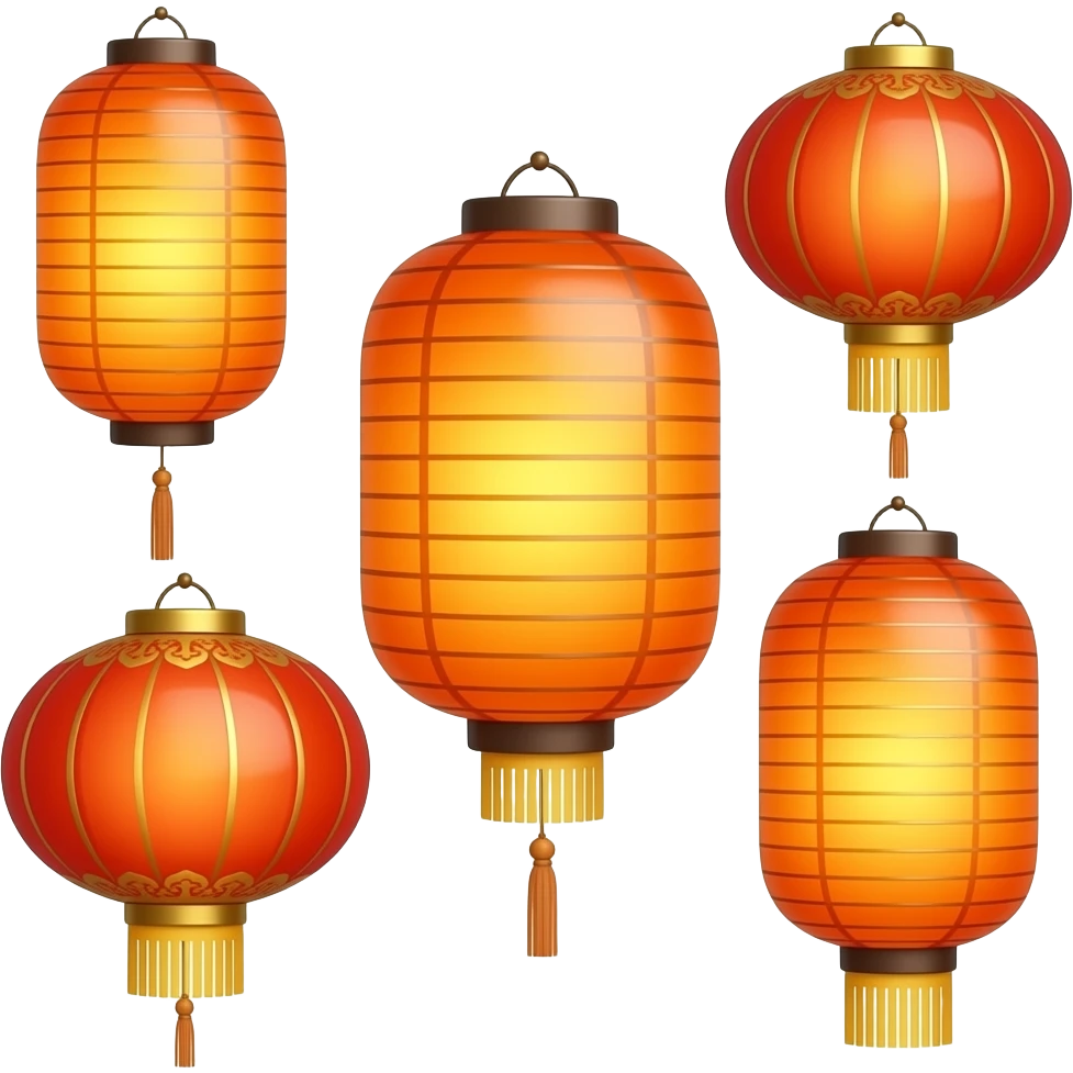 Golden, Orange, bronze, reddish Chinese lanterns flying emoji