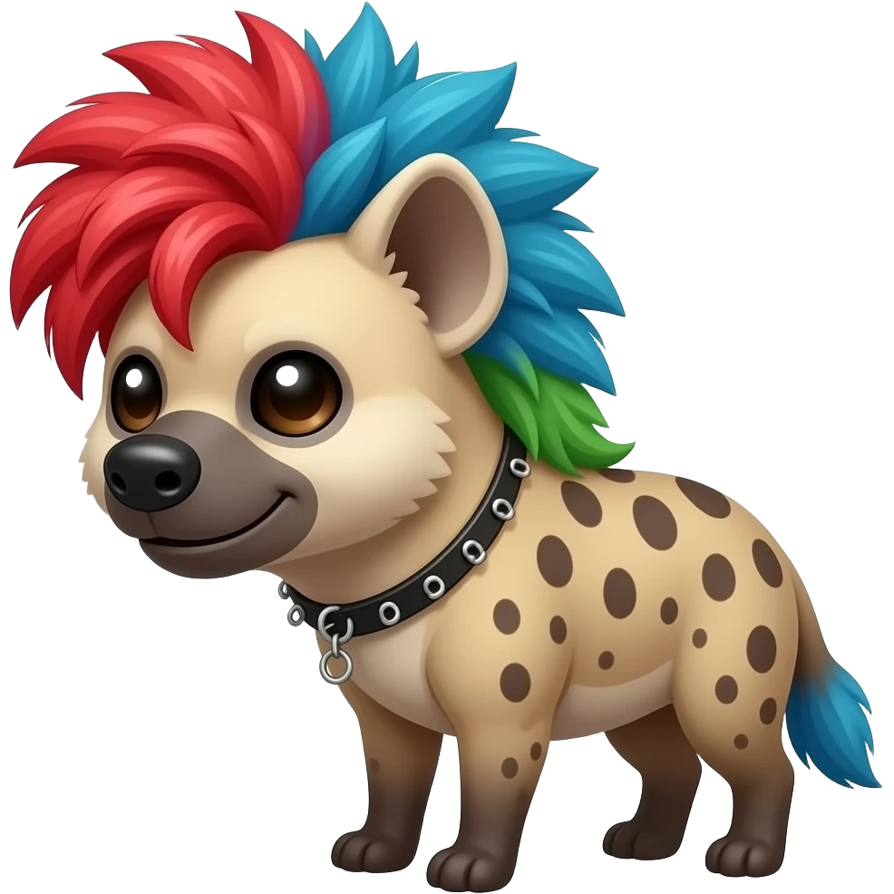 hyène punk cheveux rouge bleu et vert qui a une tete mignonne emoji