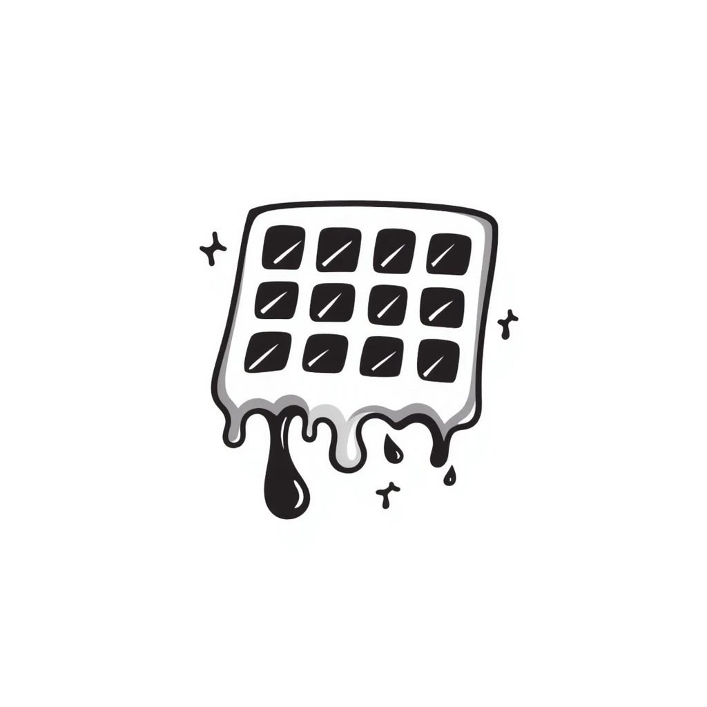 Hand-drawn waffle with grid pattern, drizzled with syrup emoji