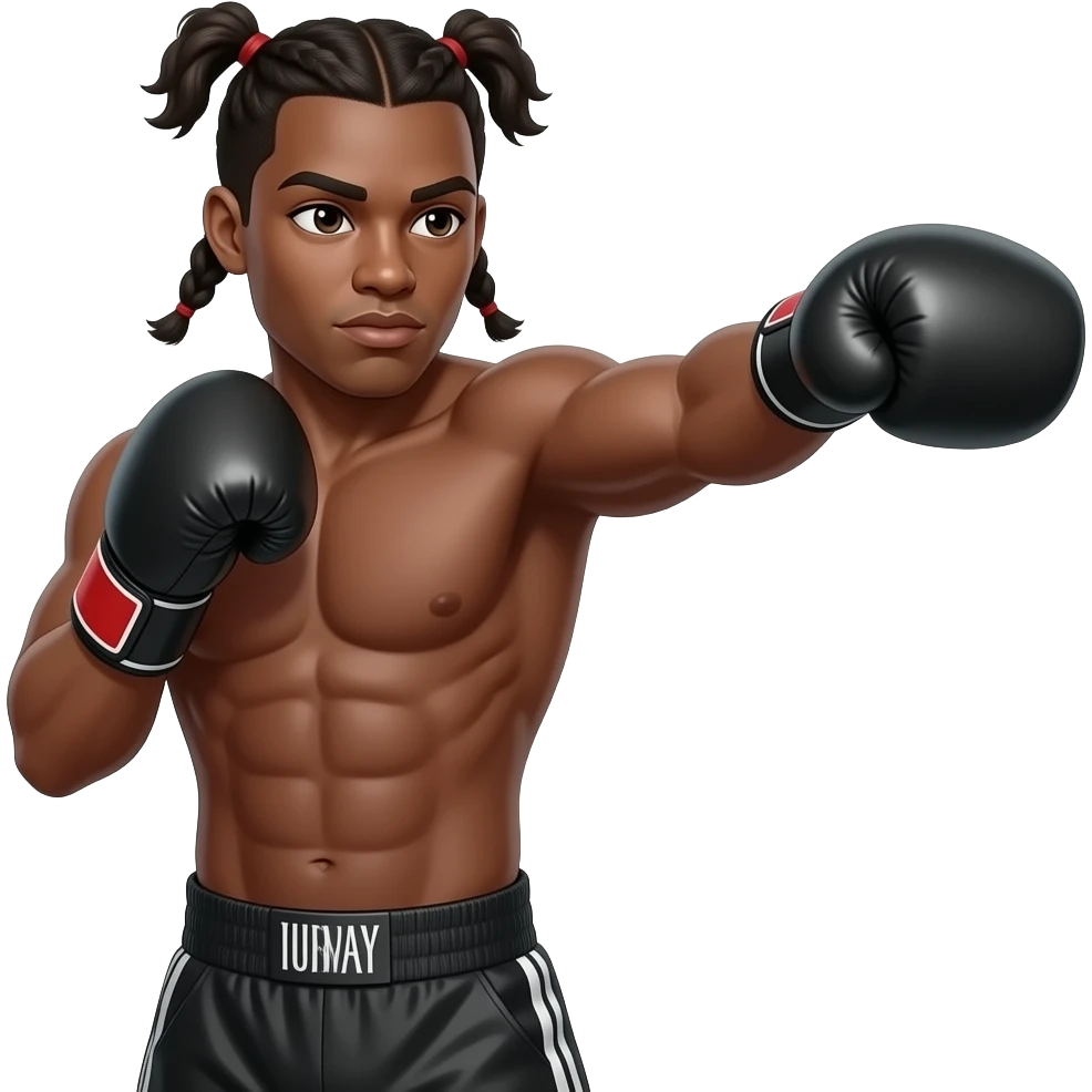 Adulto moreno pelo con chochos y con volumen entrenando boxeo emoji