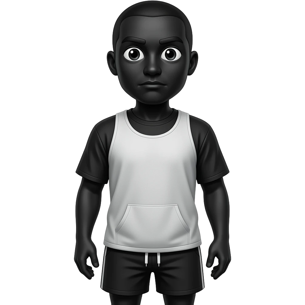 Me gustaria que crearas un personaje tipo stickman de color negro con ropa de gym oversized de youngla, podrias hacerlo ms caracterisico no con expreciones, si no que solo tenga cejas y que sus cejas hagan sus expreciones emoji