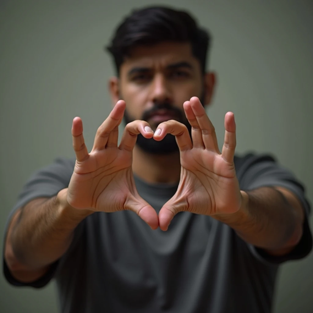 A man with heart shaped hands emoji