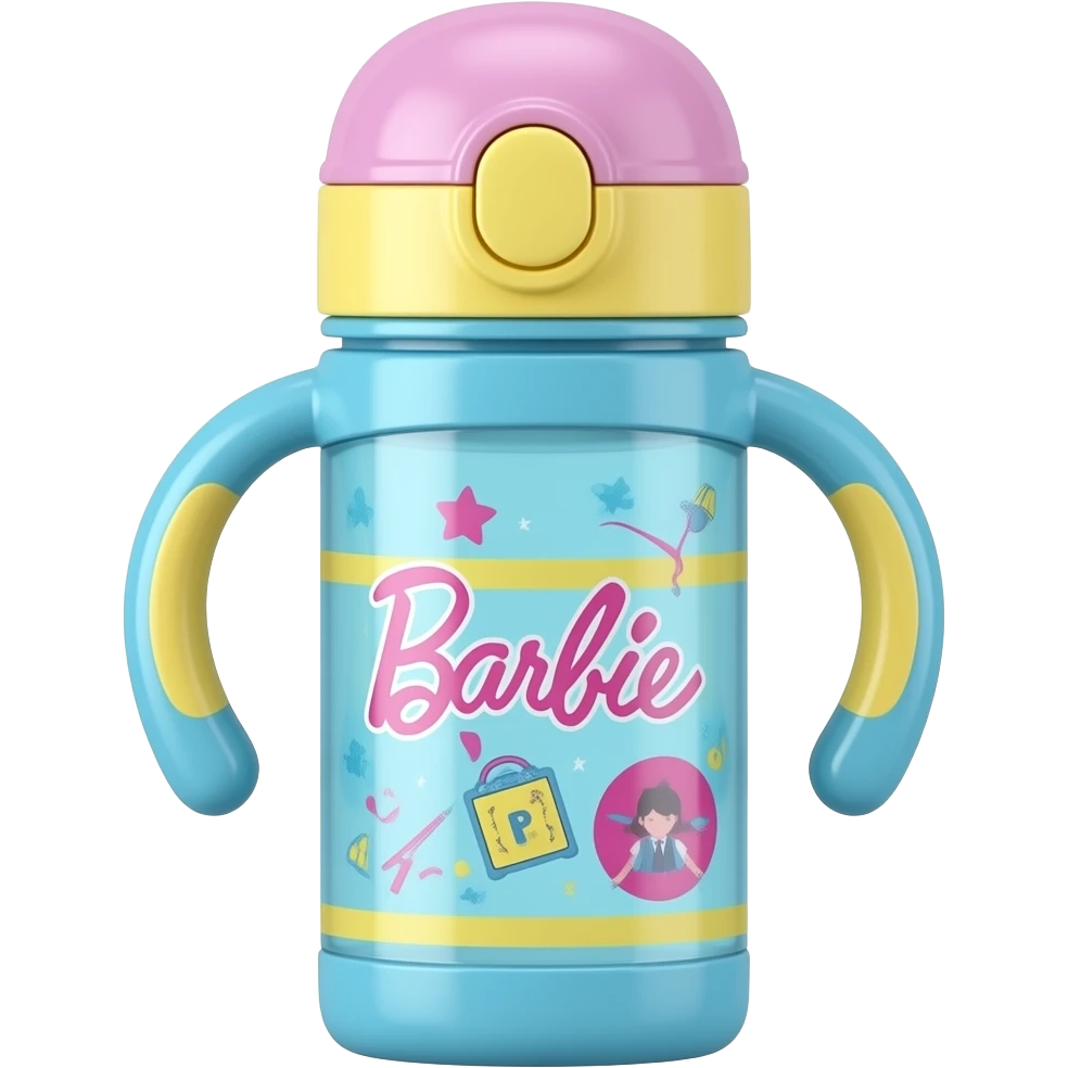 soft blue yellow school Water bottle, transparent background inspired by barbie colour pallete emoji