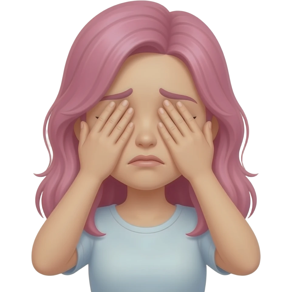 Embarrassed woman with pink hair covering eyes emoji