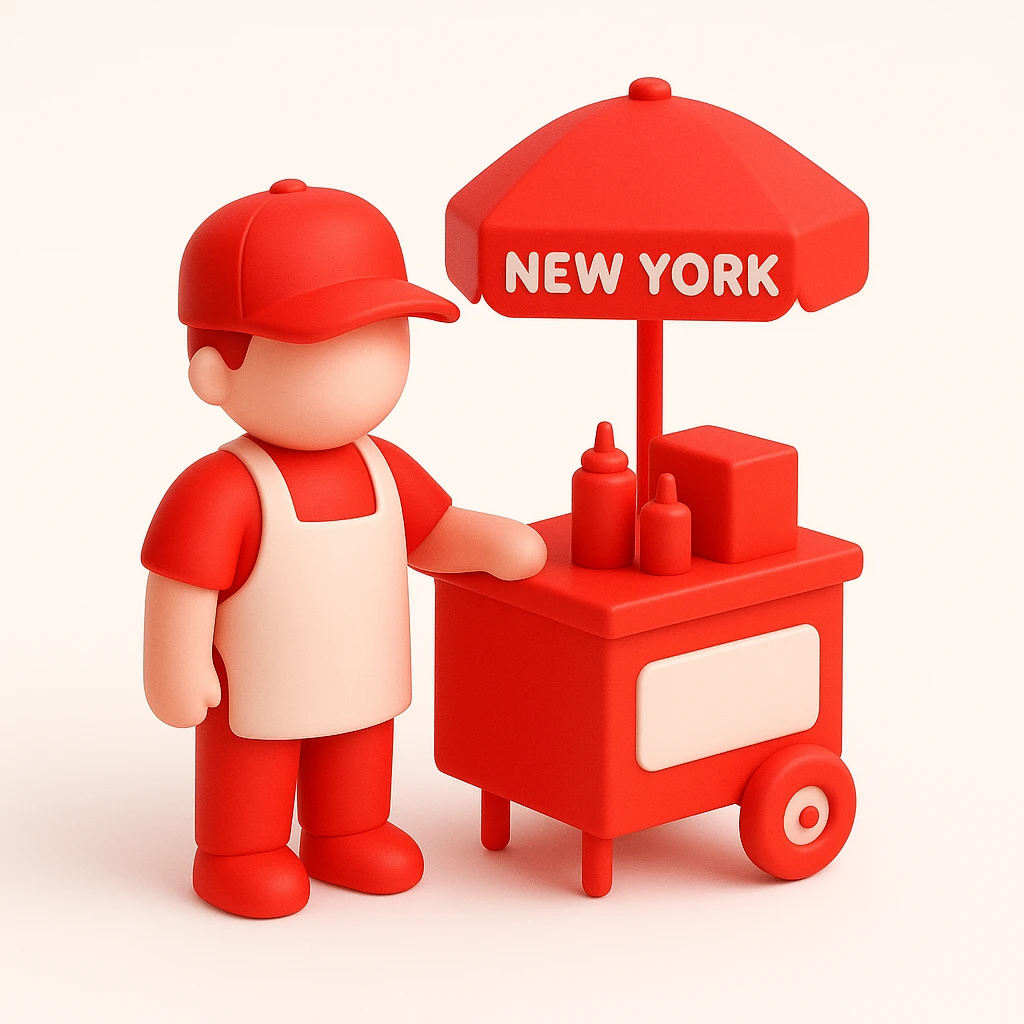 hotdog seller in New York with cart emoji