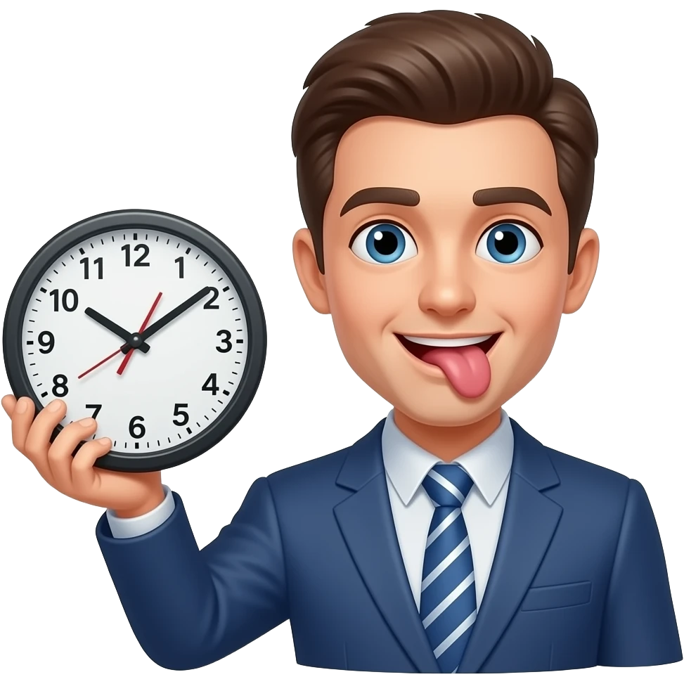 A shyd emoji with clock it sign and tounge out emoji