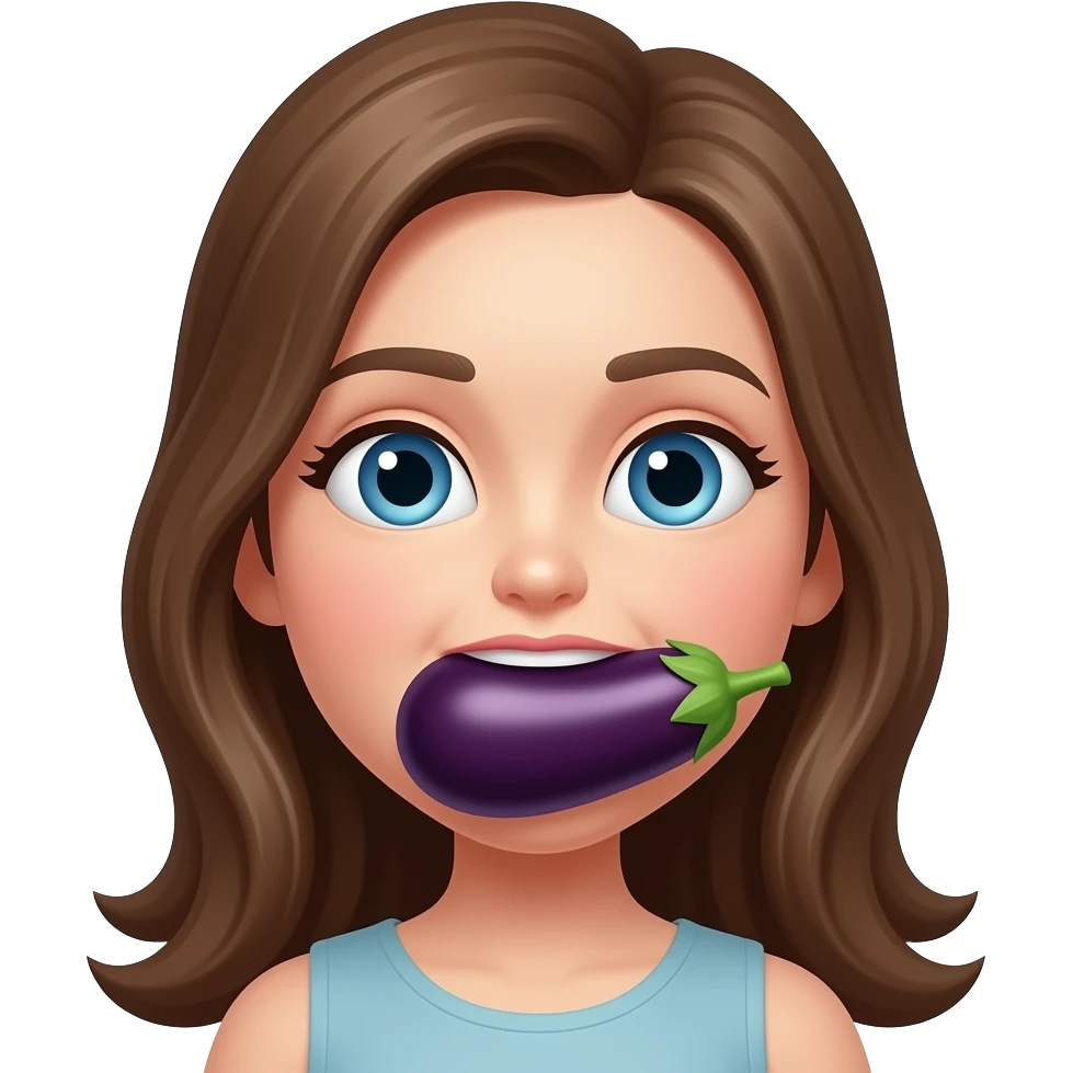 Girl putting eggplant deep in mouth emoji