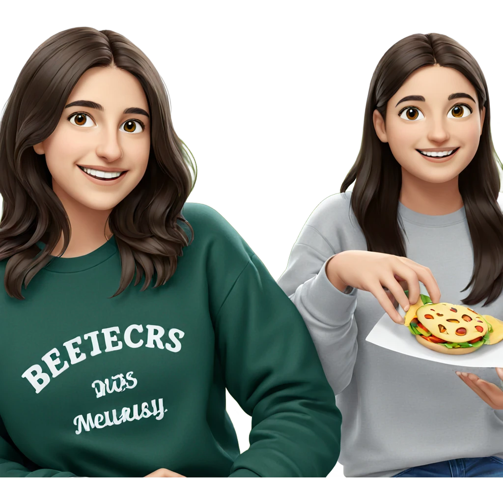 smiling girl holding food emoji