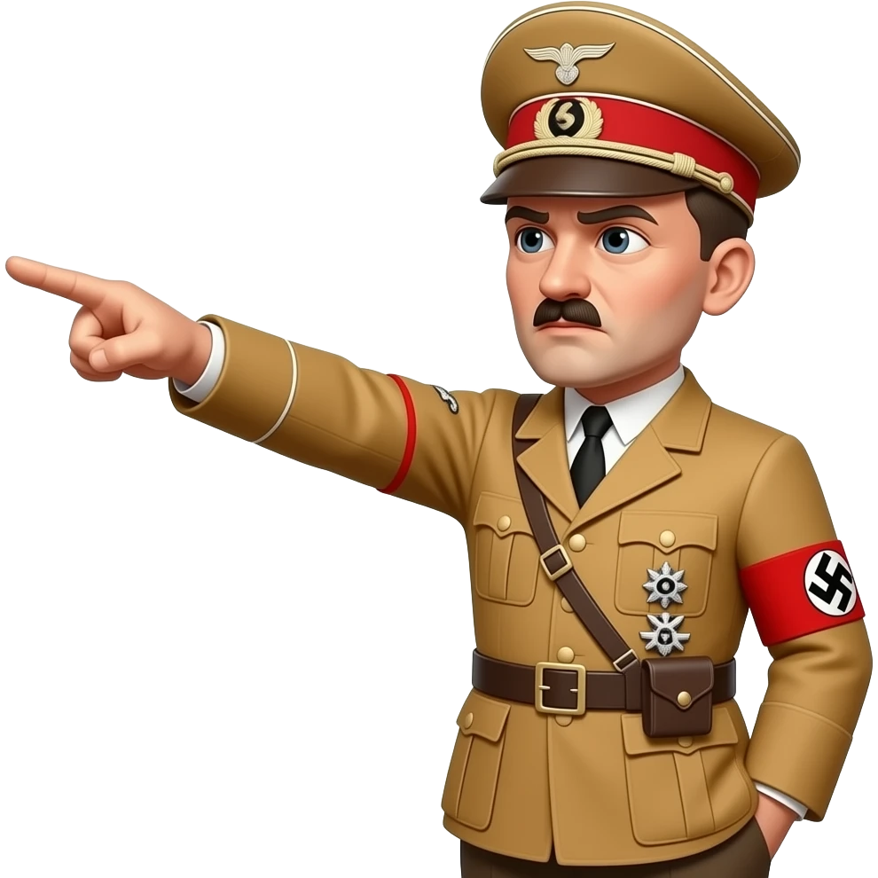 Adolf Hitler doing the Nazi salute with his arm pointing out front at a 30 degree angle, with a front left camera shot emoji