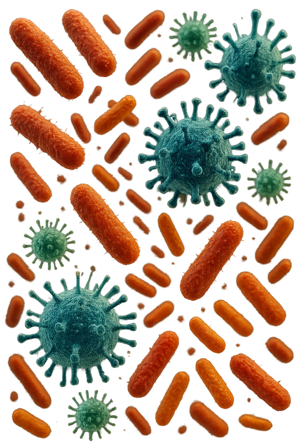 batteri intestinali e virus fluttuano in aria, iperrealistico 4k emoji