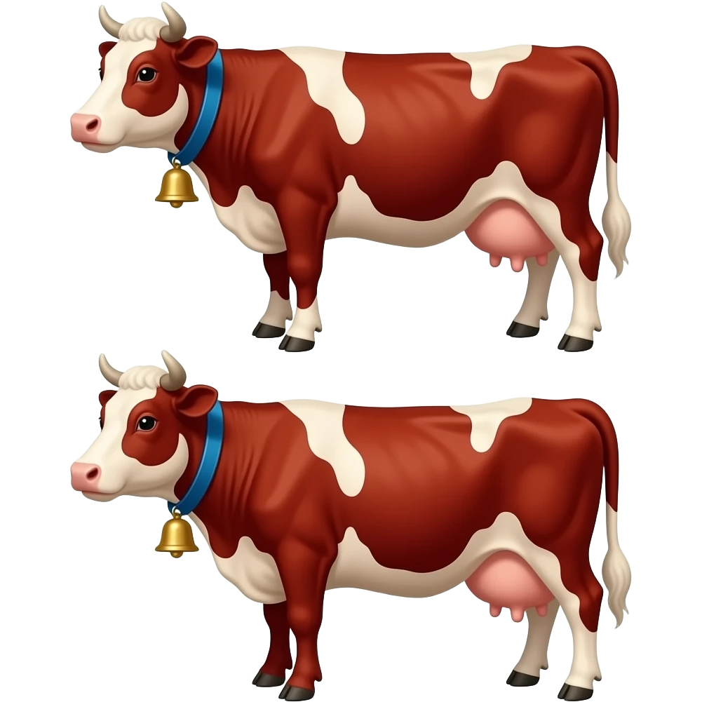 Drrmrmapeau jaune avec deux vaches toute rouge l'une au dessus de lautre portant un collier bleu avec une cloche de ferme emoji