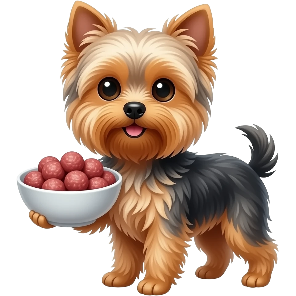Yorkie dog holding meatballs emoji