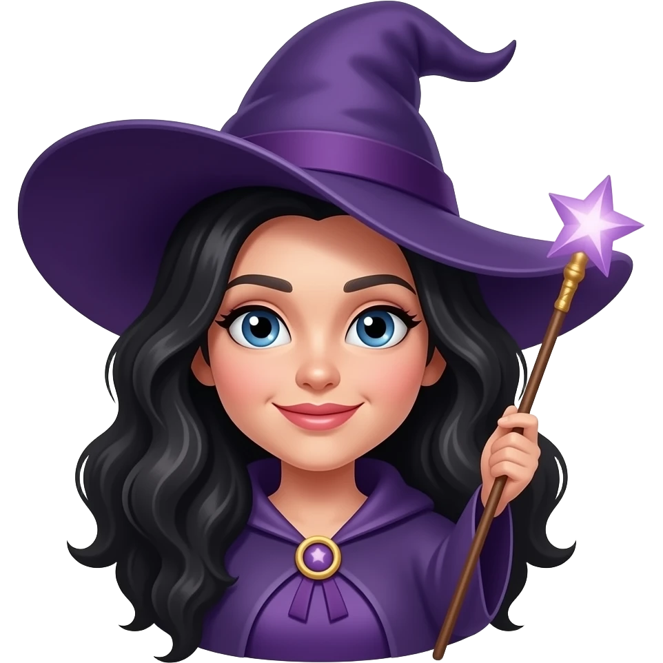 fairy godmother with magic wand face, without hat, with dark hair emoji