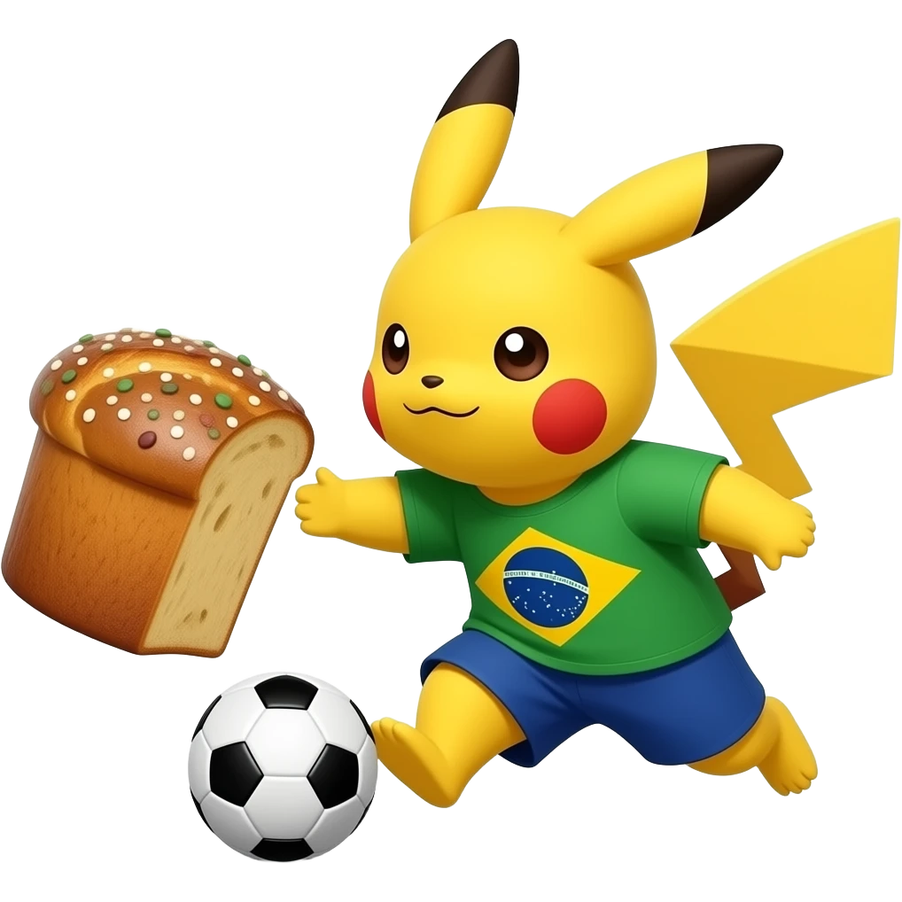 brazilian pikachu catching a panettone (soccer style) emoji
