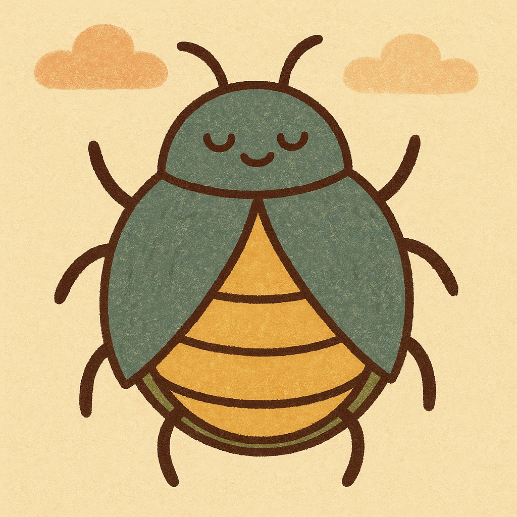 a blue beetle with a yellow body and black legs and arms, cartoon style emoji