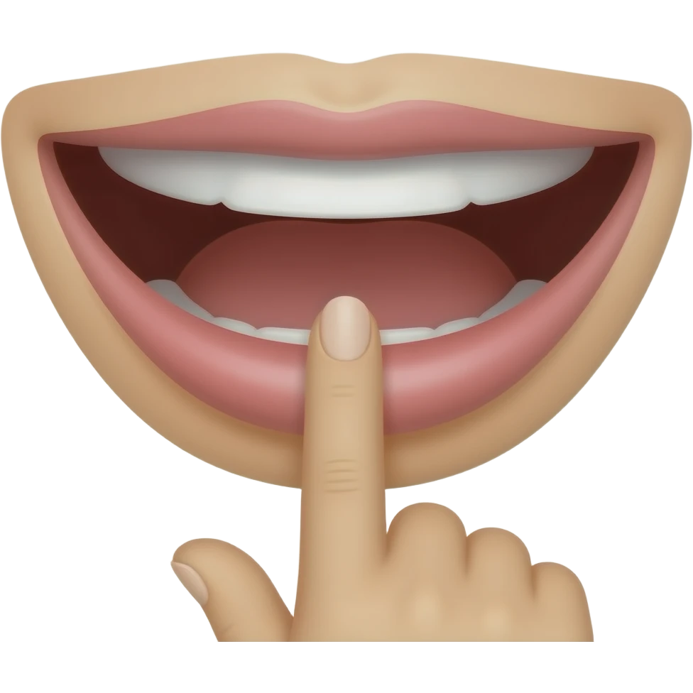 Smiling mouth with a finger on the bottom lips emoji