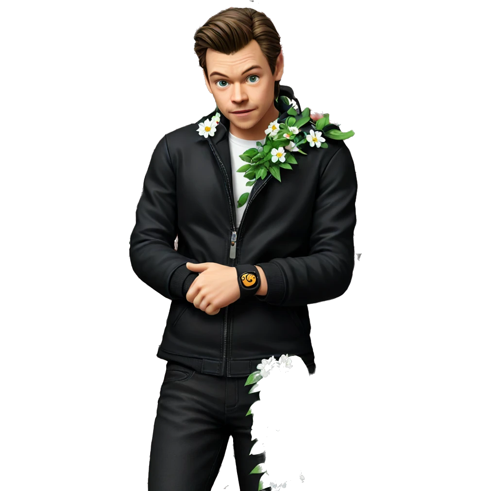 boy in black jacket flower emoji