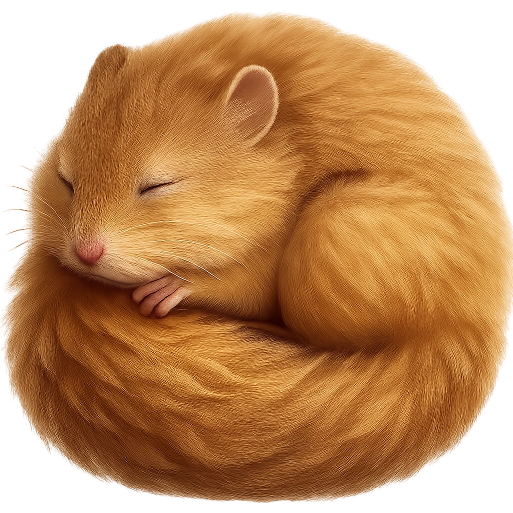 Make the gerbil much fluffier with extra soft fur, keeping the curled up sleeping pose, no background. emoji