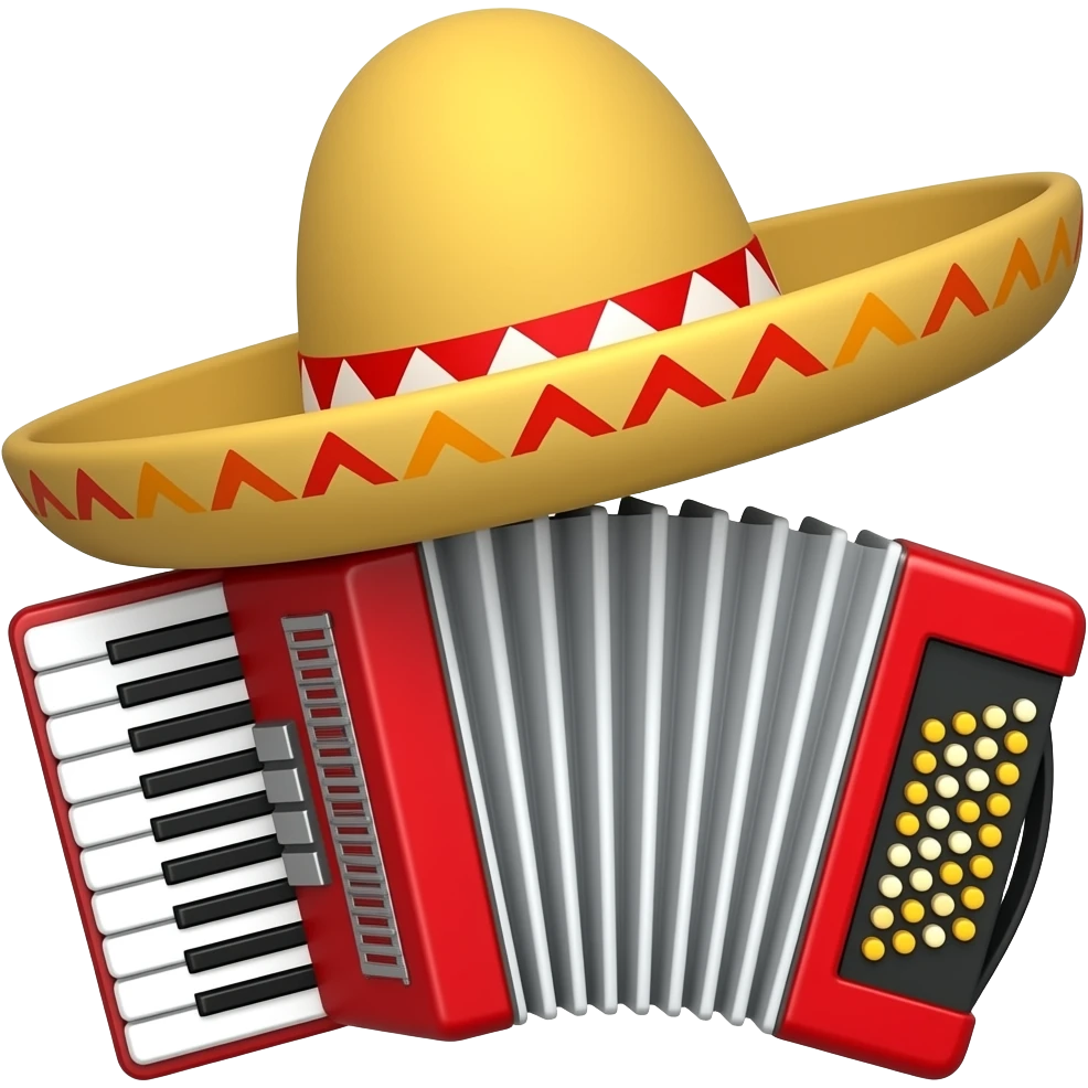 Sombrero volteao y acordeón emoji