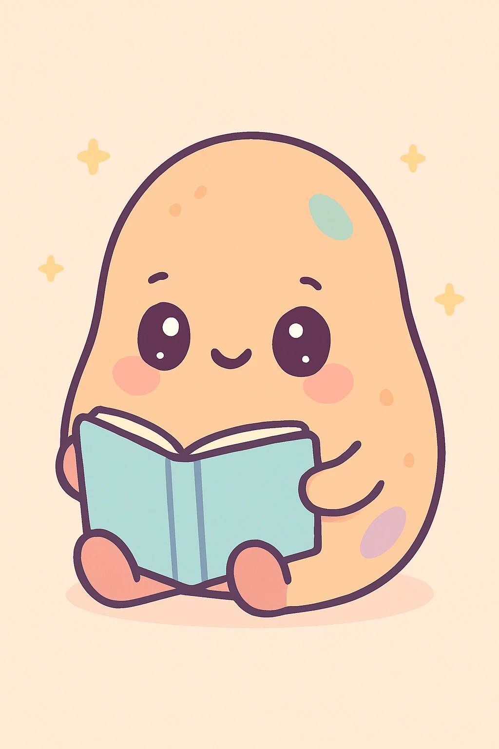 a kawaii style potato reading a book, cute and charming emoji
