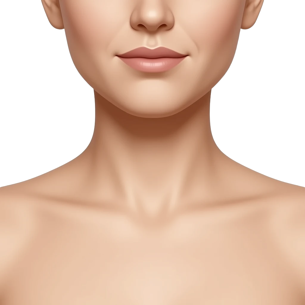 Close-up of a woman’s neck and collarbone area with no head or face visible, only the lower neck and upper chest in frame, smooth light skin with natural texture, subtle shadows highlighting the clavicle and neck contours, soft diffused studio lighting emoji
