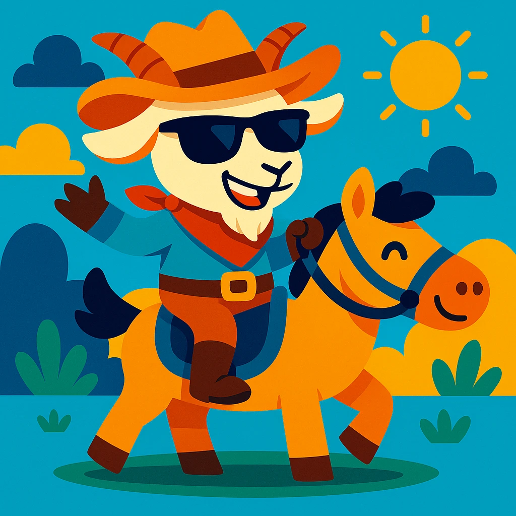 Add cool black sunglasses to the goat cowboy, keep the vibrant cartoon style. emoji