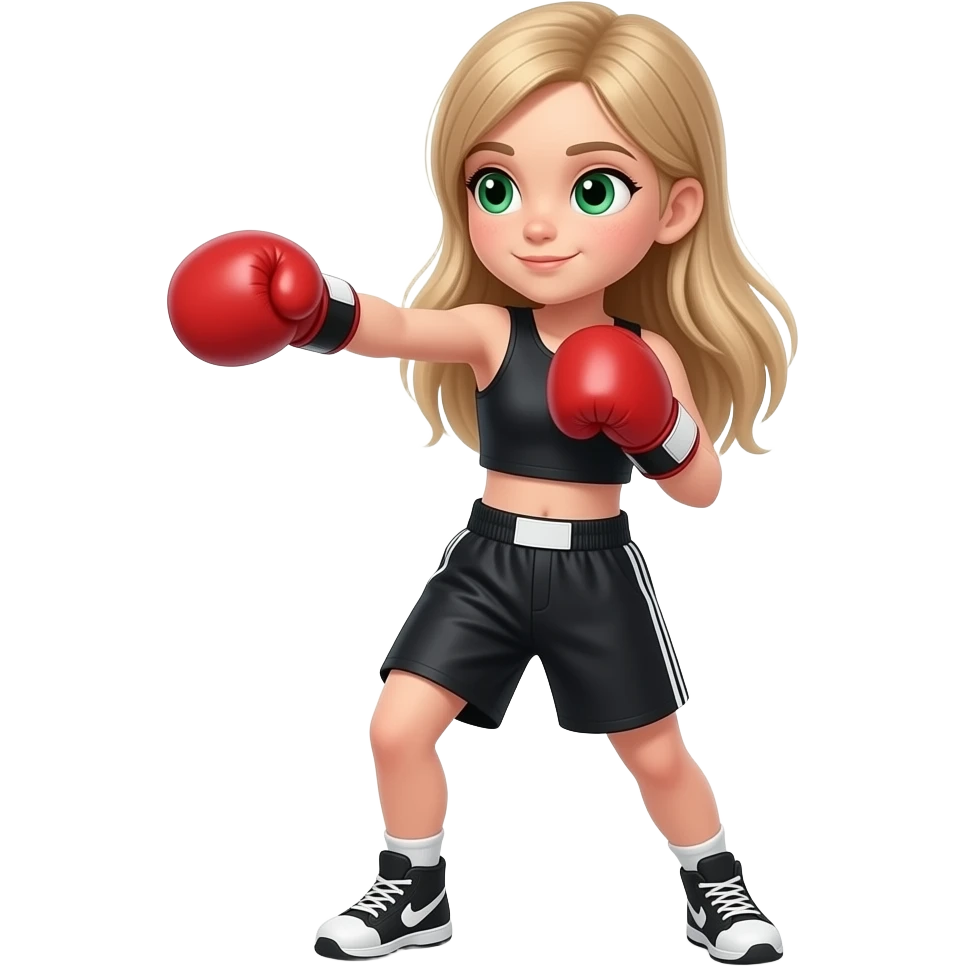 Niña 10 años entrenando boxeo pelo castaño claro largo ojos verdes emoji