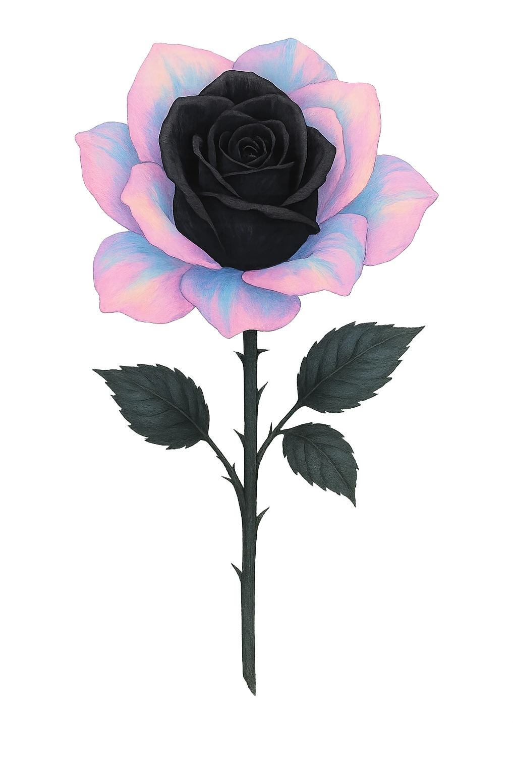 emo black rose with pastel petals, no background emoji