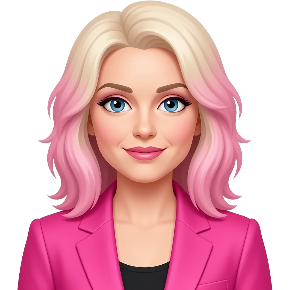 Cyndi Lauper in hot pink blazer jacket. Pink and blonde hair emoji