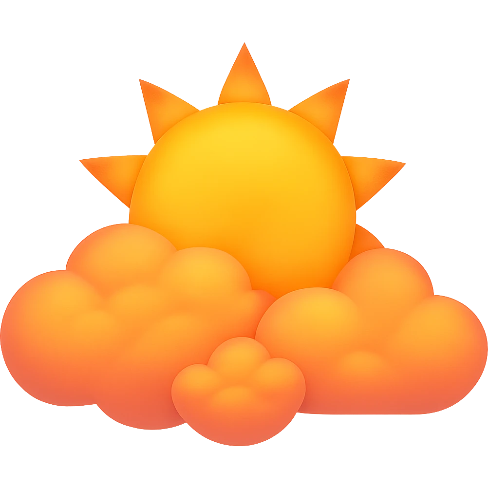 Edit the image to show sunrise colors in the clouds and sun, no face, in emoji style. Remove the background. The style should resemble emoji style with bright and warm sunrise colors in the clouds and sun. emoji