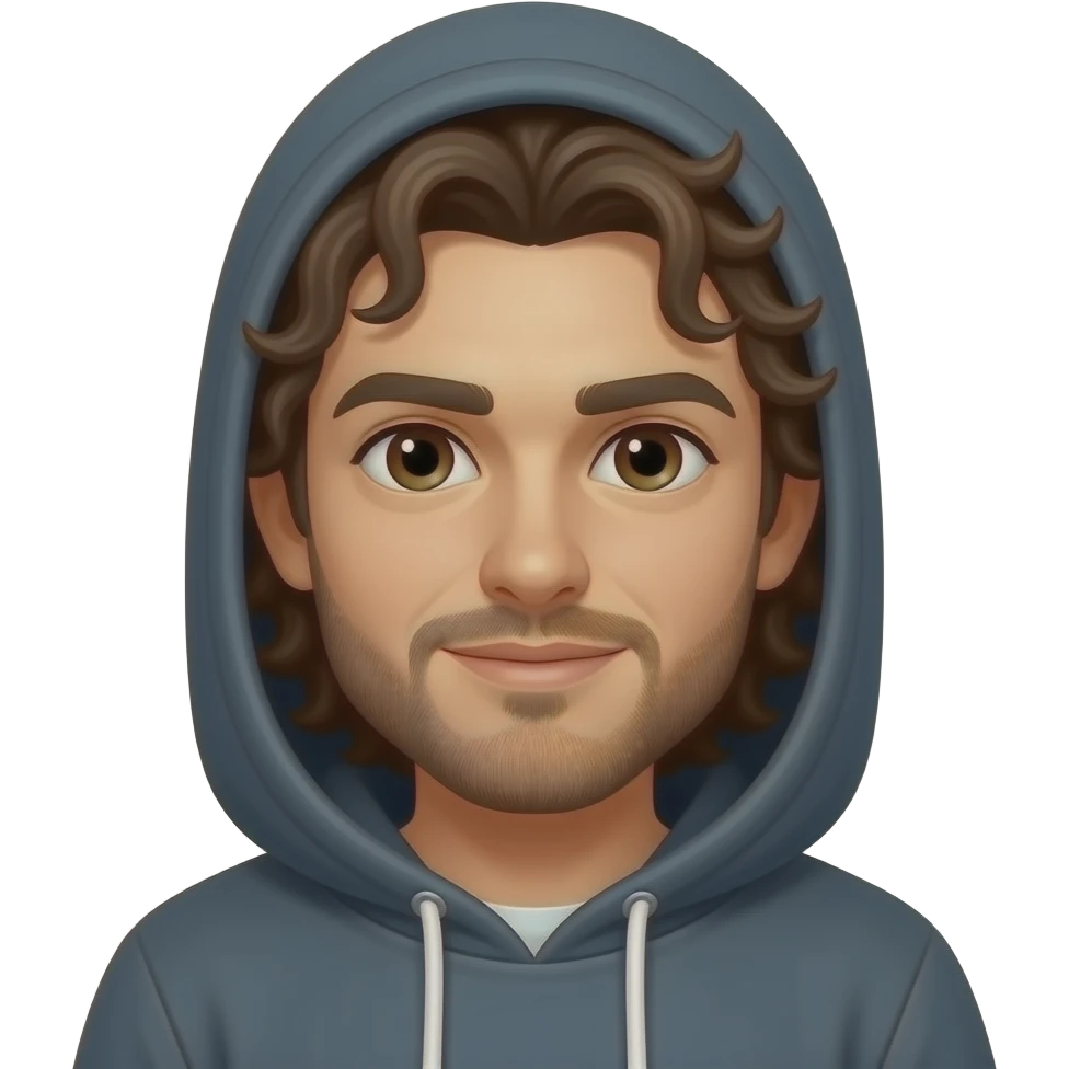 Un mec cheveux long bouclé capuche sur la tête emoji