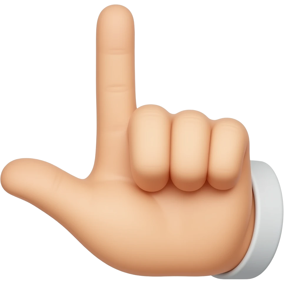 index finger pointing straight up and the thumb extended horizontally at a 90-degree angle, forming a clear capital letter 'L' shape. The middle, ring, and pinky fingers are curled tightly into the palm emoji