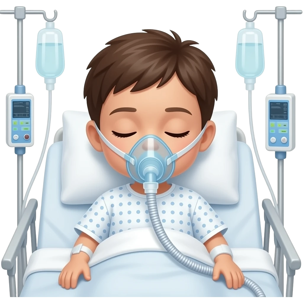 Crea un niño con respirador en hospital emoji
