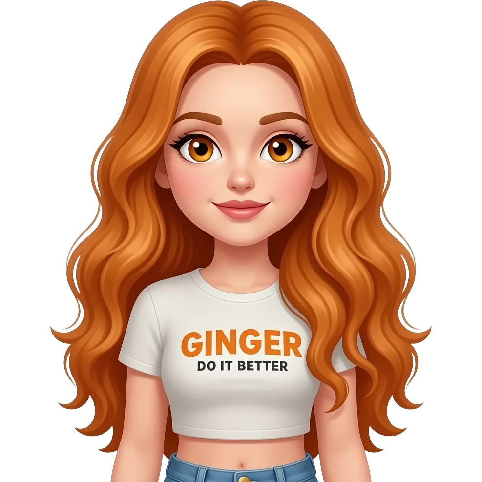 sexy girl with overlong ginger hair and ginger eyes a top with GINGER do it BETTER written on it emoji