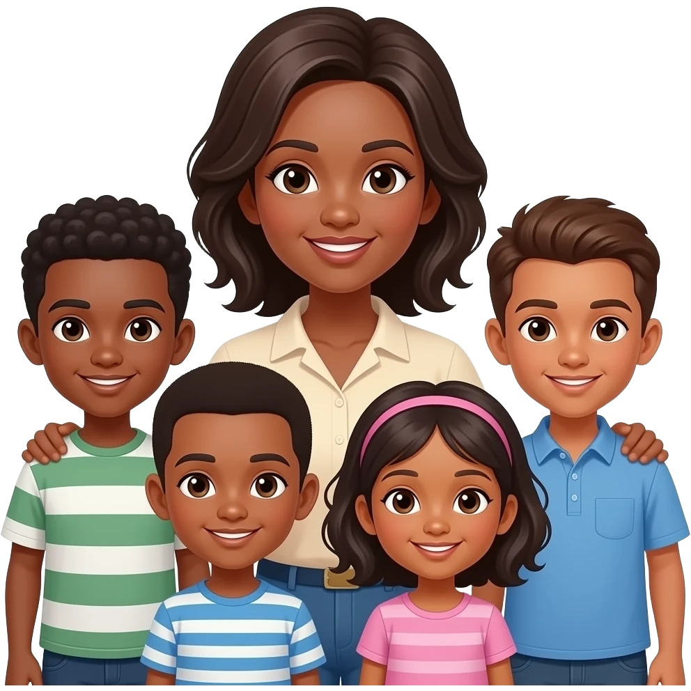Create a African American mother with a family of 4 boys and 1 girl emoji