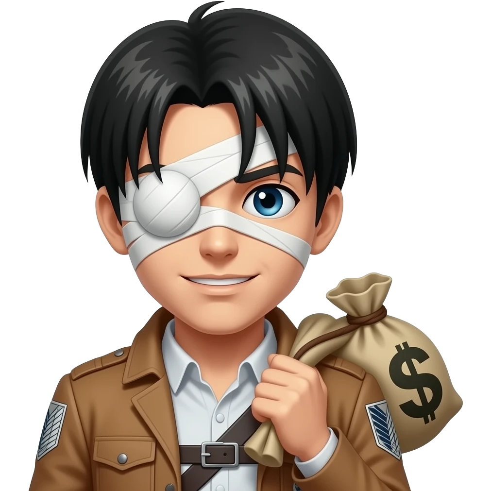 A thief with a bandaged eye and a money bag approached Eren. emoji