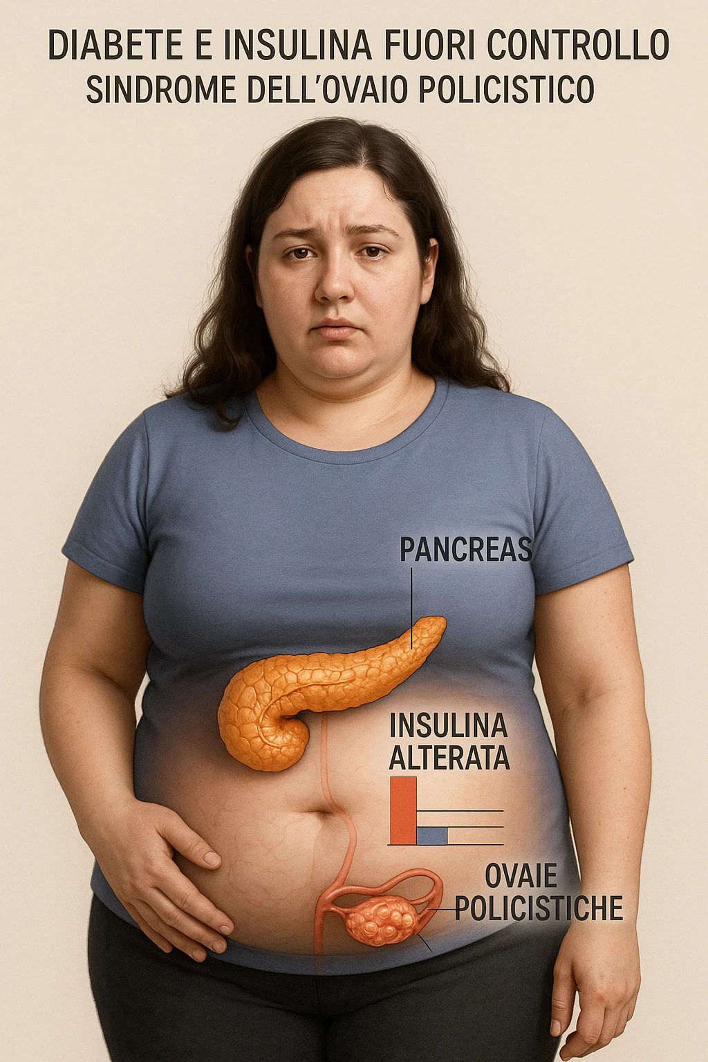 Donna con insulina fuori controllo  in 3D immagine medica donna pcos in italiano emoji
